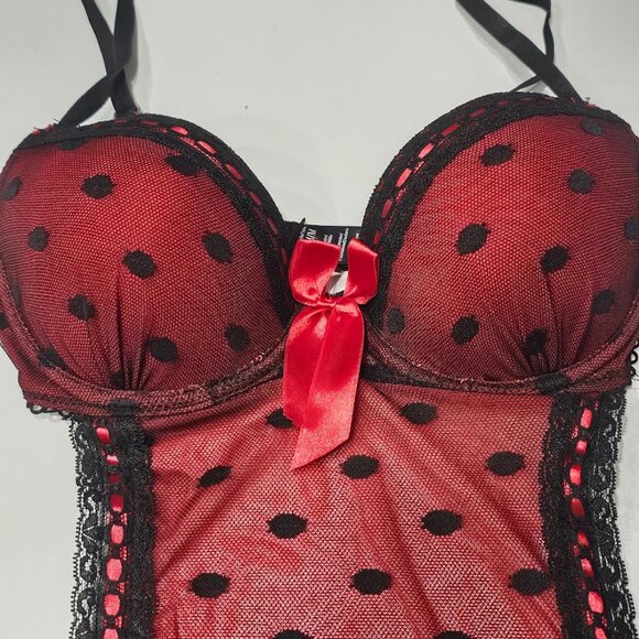 Rene Rofe French Maid Polka Dot Sheer Babydoll Apron Lingerie - Picture 7 of 10